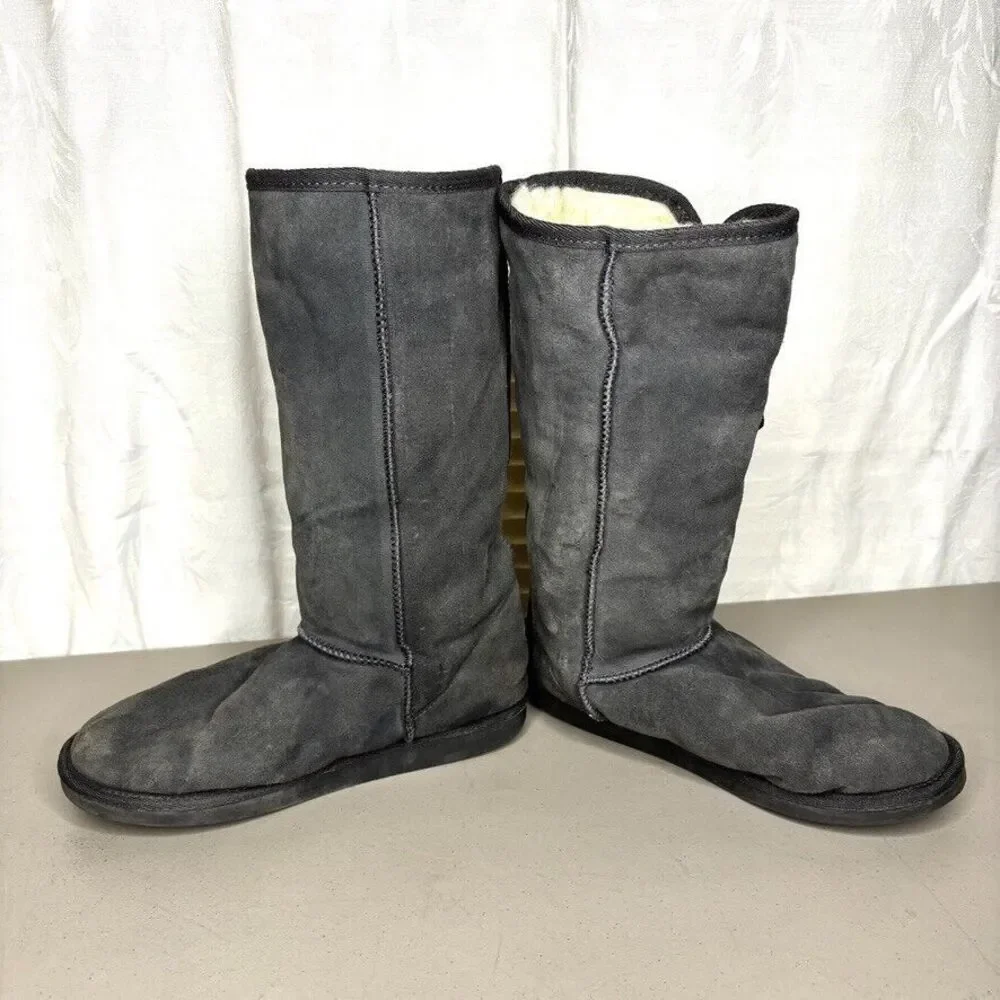 EMU Australia Stephanie Gray Suede Merino Wool Lined Winter Boots Women's Size 9